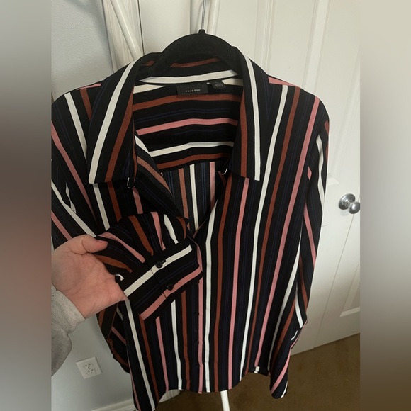 2XL Halogen Striped Loose Button Down Blouse - Picture 2 of 5